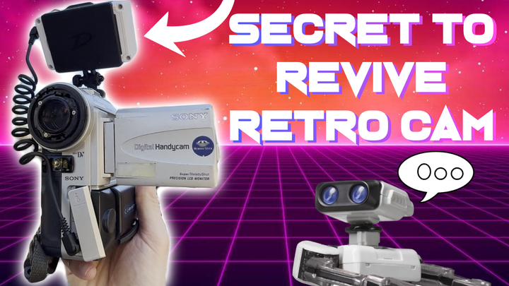 Digital handycam from Sony with an impressed Nintendo ROB. Says "Secret to revive retro cam".